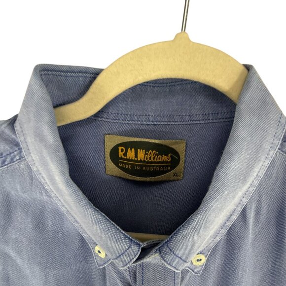 R.M. Williams Blue Cotton Button-Up Shirt Size XL Long Sleeves Western Workwear - Picture 4 of 9